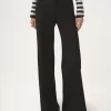 Pantaloni svasati a vita alta in lana grain de poudre