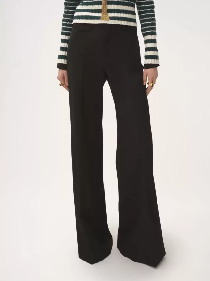 Pantaloni svasati a vita alta in lana grain de poudre