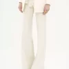Pantaloni svasati a vita alta in lana grain de poudre