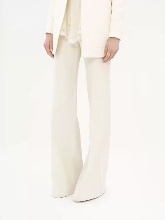 Pantaloni svasati a vita alta in lana grain de poudre