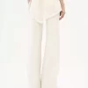 Pantaloni svasati a vita alta in lana grain de poudre