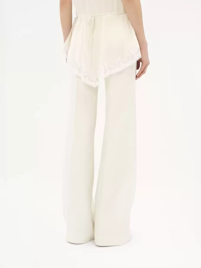 Pantaloni svasati a vita alta in lana grain de poudre