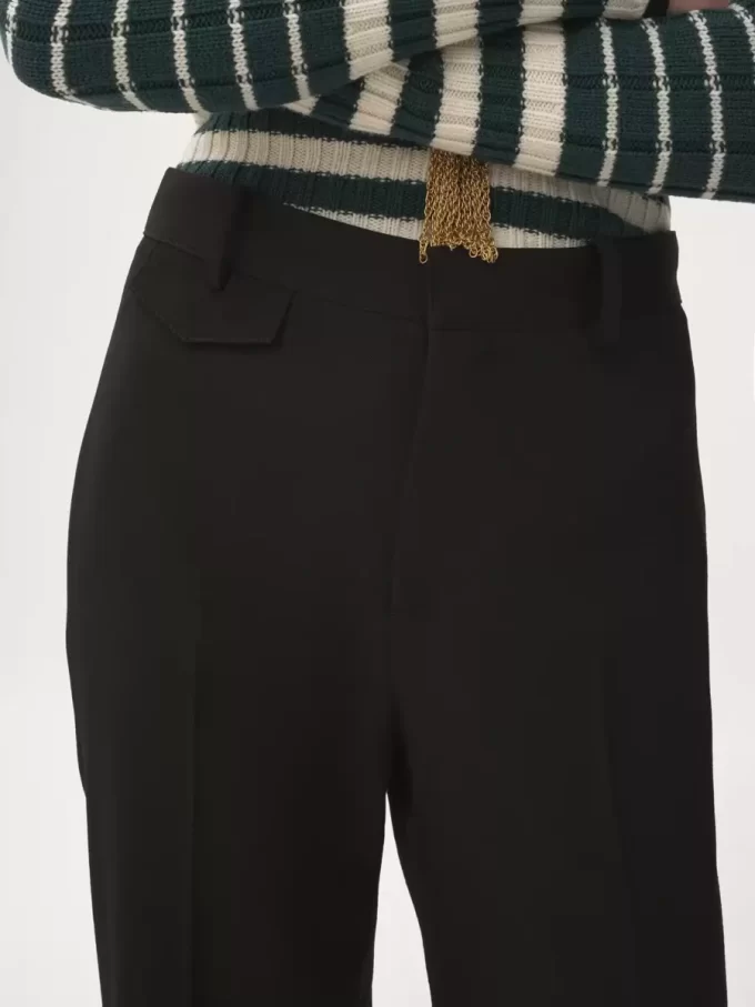 Pantaloni svasati a vita alta in lana grain de poudre