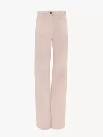 Pantaloni svasati a vita alta in pelle scamosciata