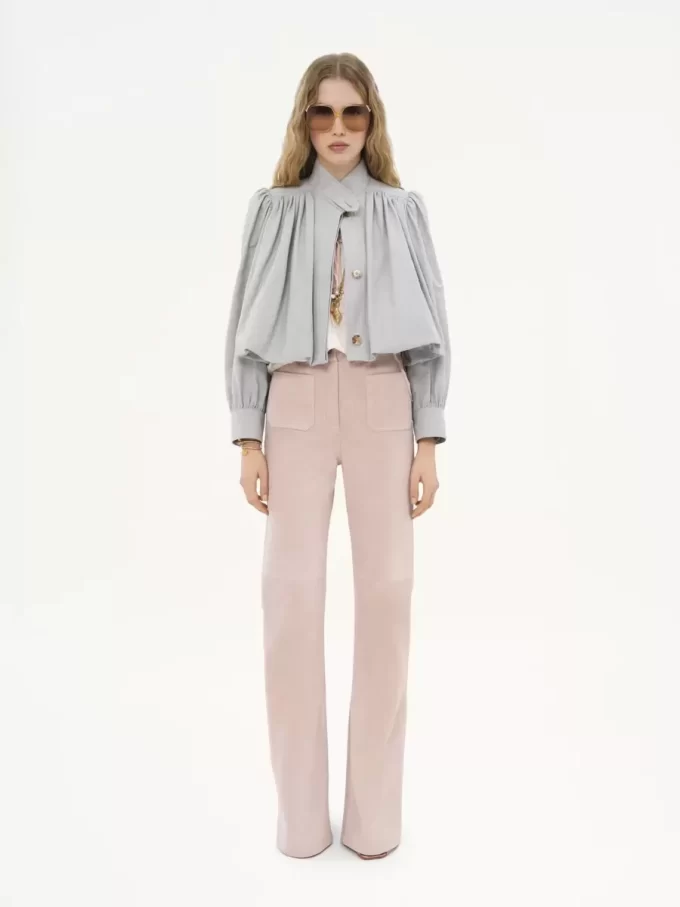 Pantaloni svasati a vita alta in pelle scamosciata Pantaloni svasati a vita alta in pelle scamosciata
