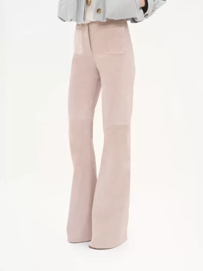 Pantaloni svasati a vita alta in pelle scamosciata Pantaloni svasati a vita alta in pelle scamosciata