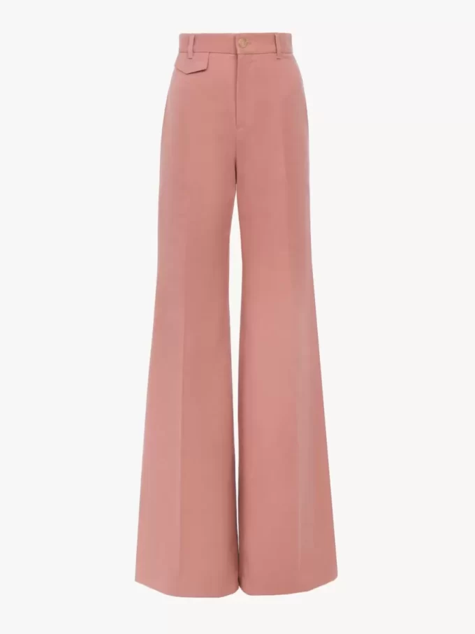 Pantaloni svasati a vita alta in tela di cotone