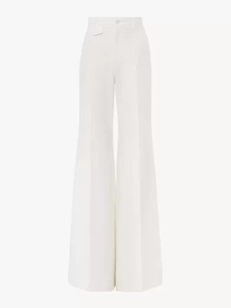 Pantaloni svasati a vita alta in tela di cotone Pantaloni svasati a vita alta in tela di cotone
