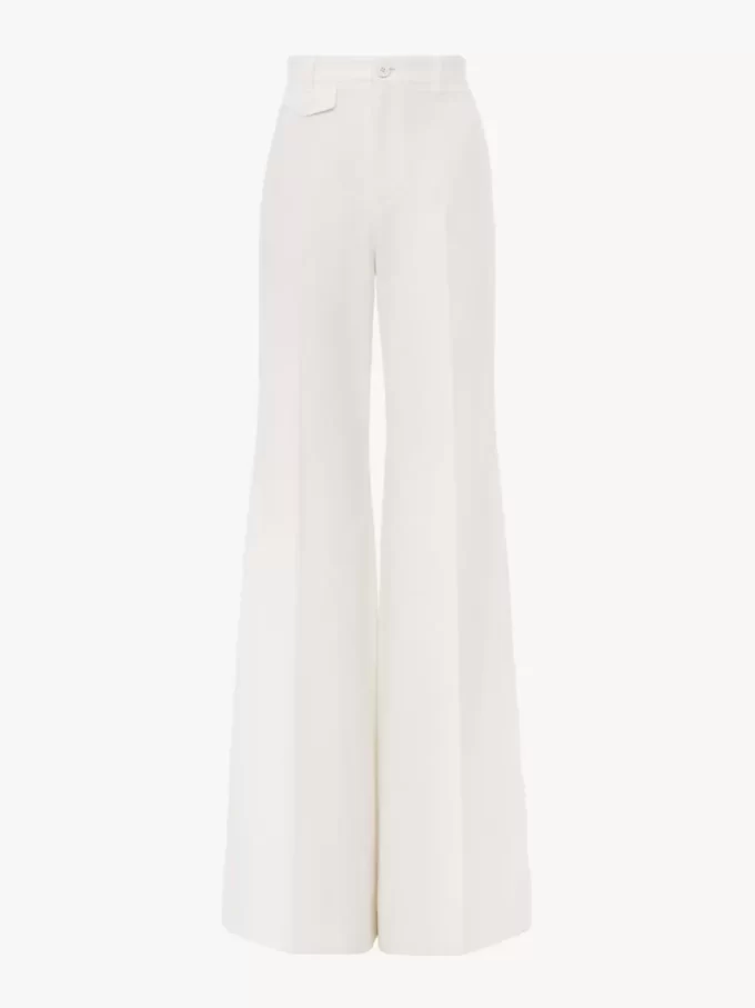 Pantaloni svasati a vita alta in tela di cotone Pantaloni svasati a vita alta in tela di cotone