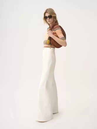 Pantaloni svasati a vita alta in tela di cotone Pantaloni svasati a vita alta in tela di cotone