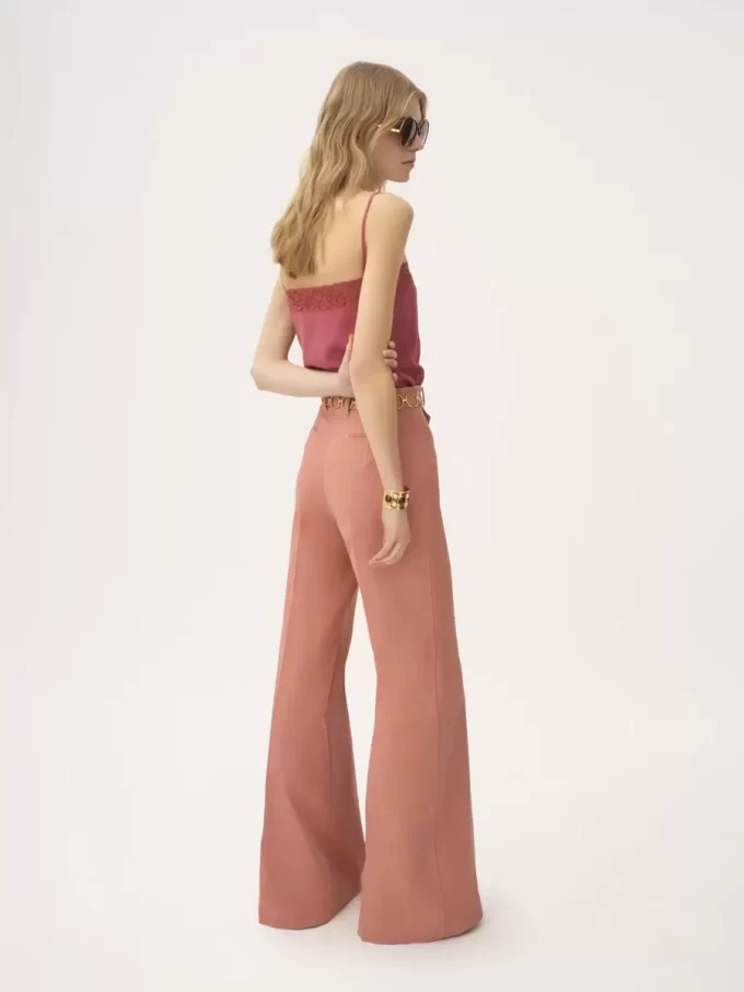 Pantaloni svasati a vita alta in tela di cotone