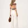 Pantaloni svasati a vita alta in tela di cotone Pantaloni svasati a vita alta in tela di cotone