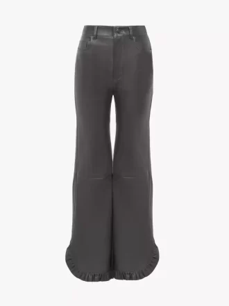 Pantaloni svasati con volant in pelle Pantaloni svasati con volant in pelle