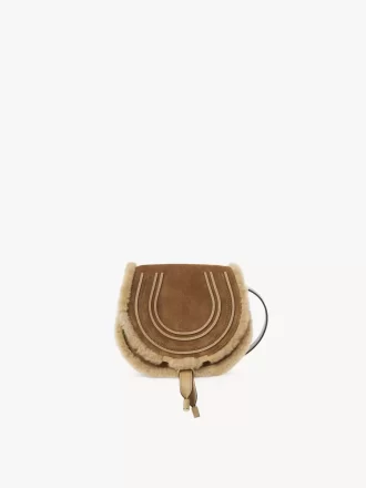 Piccola borsa a tracolla Marcie in pelle scamosciata e shearling