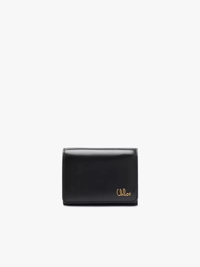 Piccola borsa Chloé Iconic tri-fold con tasca portamonete in pelle lucida Piccola borsa Chloé Iconic tri-fold con tasca portamonete in pelle lucida