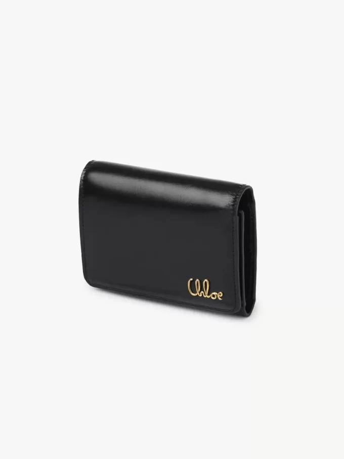 Piccola borsa Chloé Iconic tri-fold con tasca portamonete in pelle lucida Piccola borsa Chloé Iconic tri-fold con tasca portamonete in pelle lucida