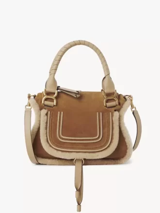 Piccola borsa Marcie in pelle scamosciata e shearling