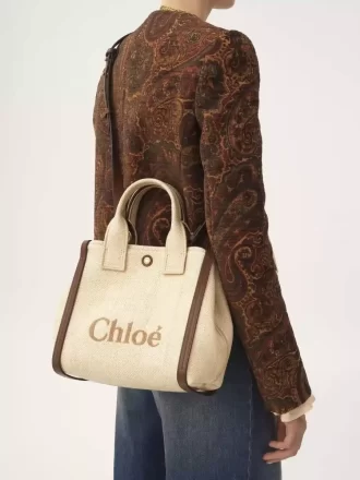 Piccola borsa tote Chloé Carry in fibre effetto rafia