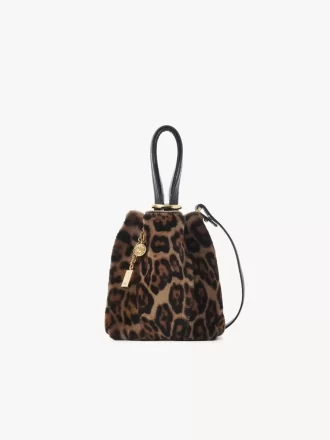 Piccola borsa tote Chloé Spin in shearling con stampa leopardata