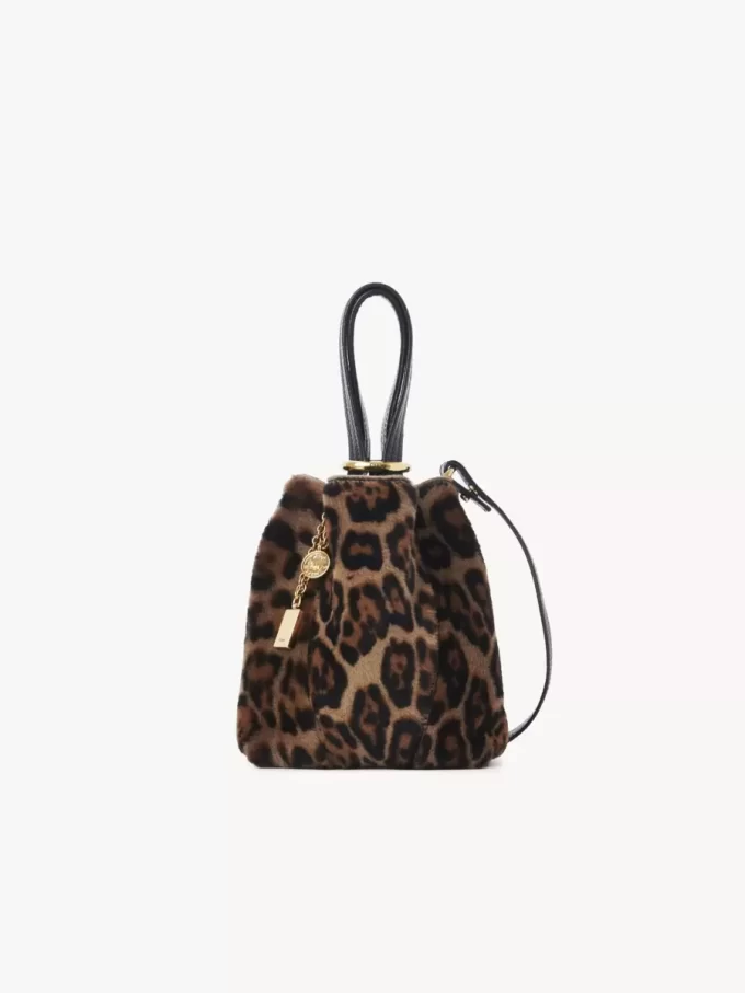 Piccola borsa tote Chloé Spin in shearling con stampa leopardata Piccola borsa tote Chloé Spin in shearling con stampa leopardata