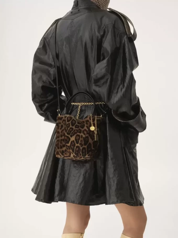 Piccola borsa tote Chloé Spin in shearling con stampa leopardata Piccola borsa tote Chloé Spin in shearling con stampa leopardata