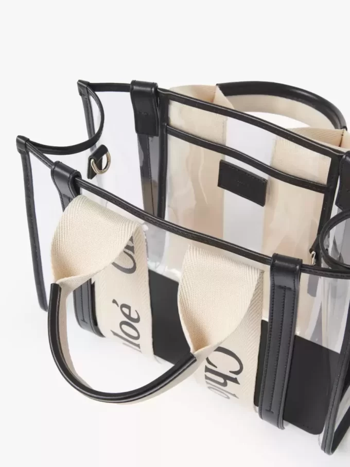 Piccola borsa tote Woody in gelatina e pelle Piccola borsa tote Woody in gelatina e pelle