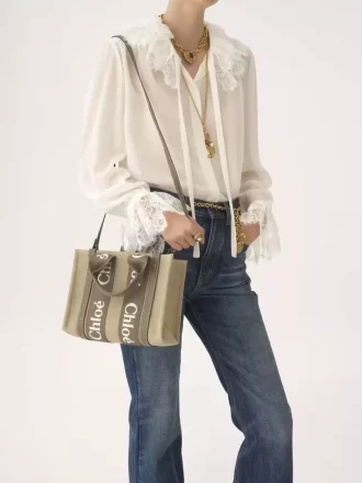 Piccola borsa tote Woody in lino