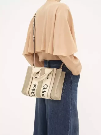 Piccola borsa tote Woody in lino