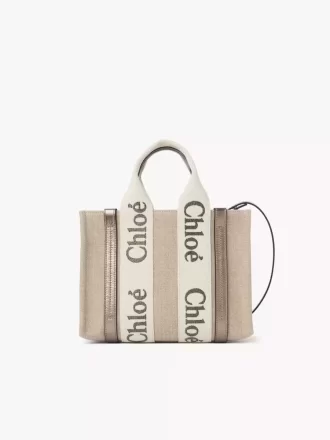 Piccola borsa tote Woody in lino e pelle