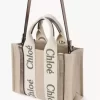 Piccola borsa tote Woody in lino e pelle Piccola borsa tote Woody in lino e pelle