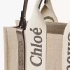 Piccola borsa tote Woody in lino e pelle Piccola borsa tote Woody in lino e pelle