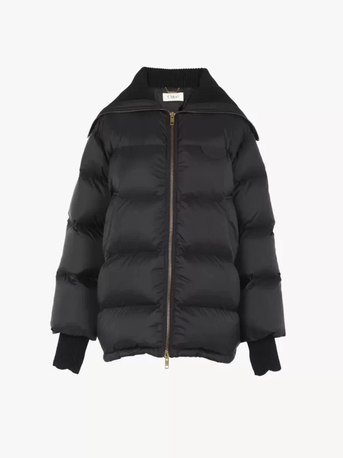 Piumino a collo alto in nylon lucido
