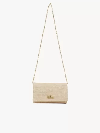 Portafoglio Chloé Iconic con patta e catena in fibre effetto rafia
