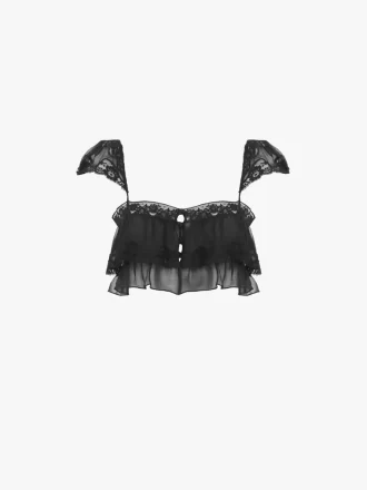 Reggiseno a balze in mousseline di seta e pizzo Reggiseno a balze in mousseline di seta e pizzo