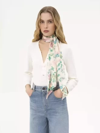 Sciarpa a fascia larga Chloé Peonies in charmeuse di seta Sciarpa a fascia larga Chloé Peonies in charmeuse di seta