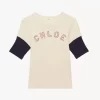 T-shirt aderente con logo in cotone e lana fiammata T-shirt aderente con logo in cotone e lana fiammata
