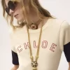 T-shirt aderente con logo in cotone e lana fiammata T-shirt aderente con logo in cotone e lana fiammata