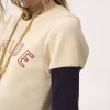 T-shirt aderente con logo in cotone e lana fiammata T-shirt aderente con logo in cotone e lana fiammata