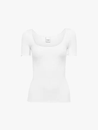 T-shirt aderente con scollo a barchetta in cotone