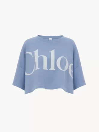 T-shirt corta con logo squadrato in jersey di cotone
