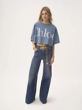 T-shirt corta con logo squadrato in jersey di cotone