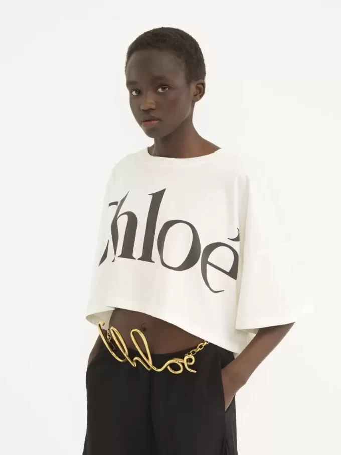 T-shirt corta con logo squadrato in jersey di cotone T-shirt corta con logo squadrato in jersey di cotone