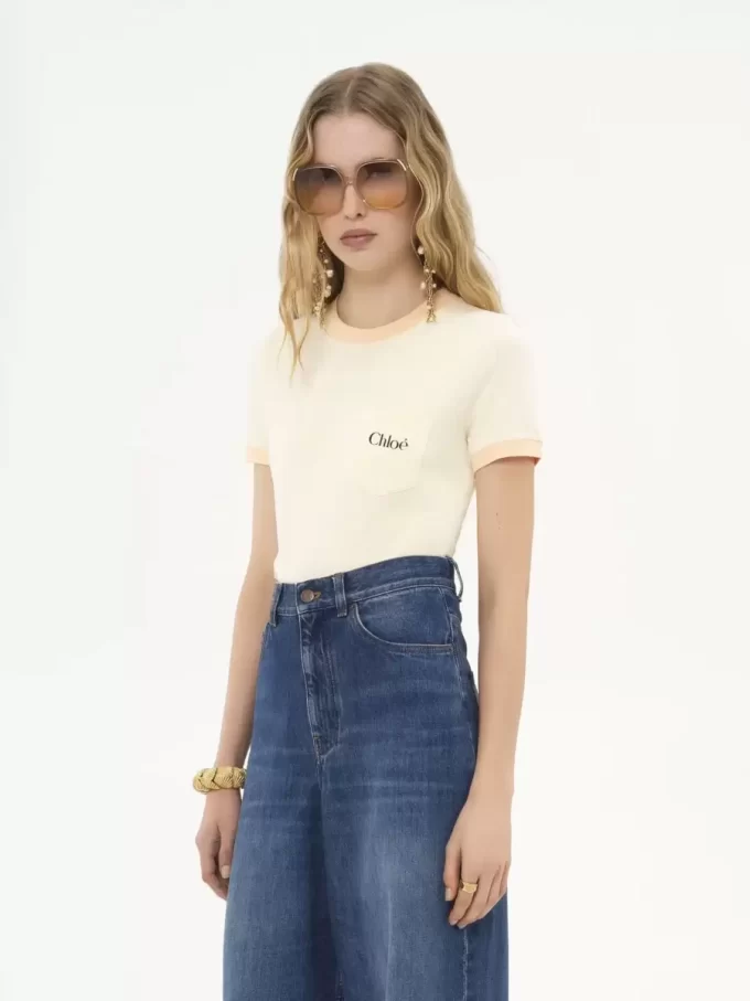 T-shirt girocollo con logo in jersey di cotone T-shirt girocollo con logo in jersey di cotone