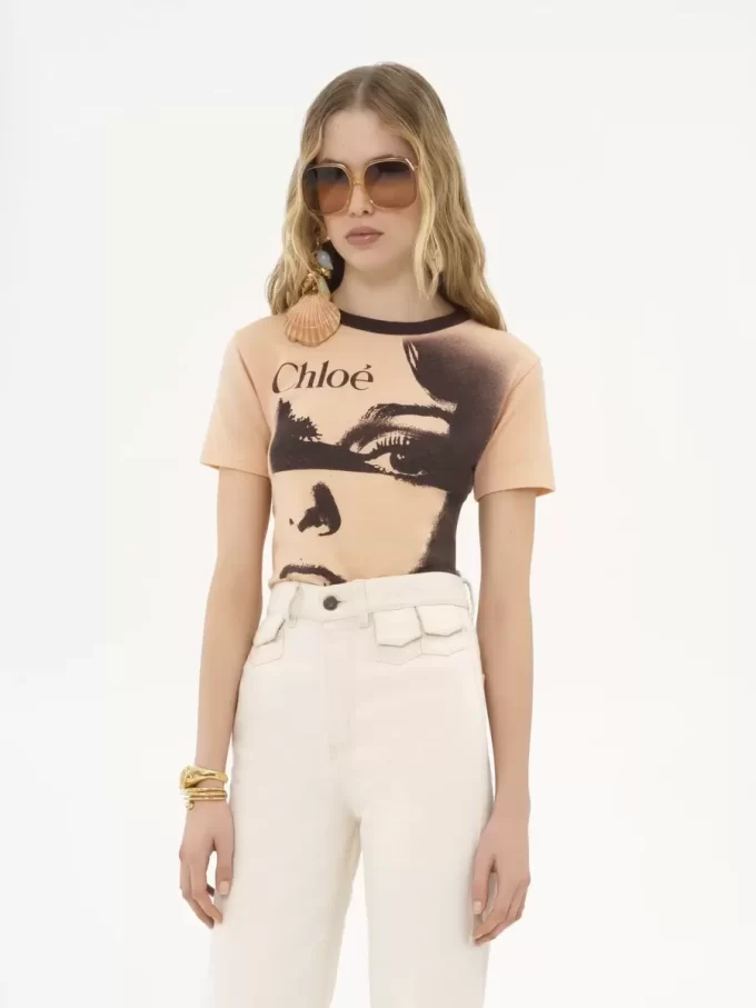 T-shirt girocollo con logo in jersey di cotone T-shirt girocollo con logo in jersey di cotone
