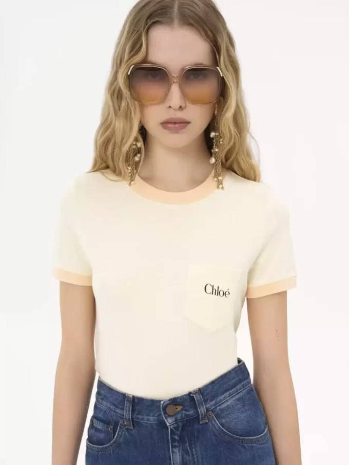 T-shirt girocollo con logo in jersey di cotone T-shirt girocollo con logo in jersey di cotone
