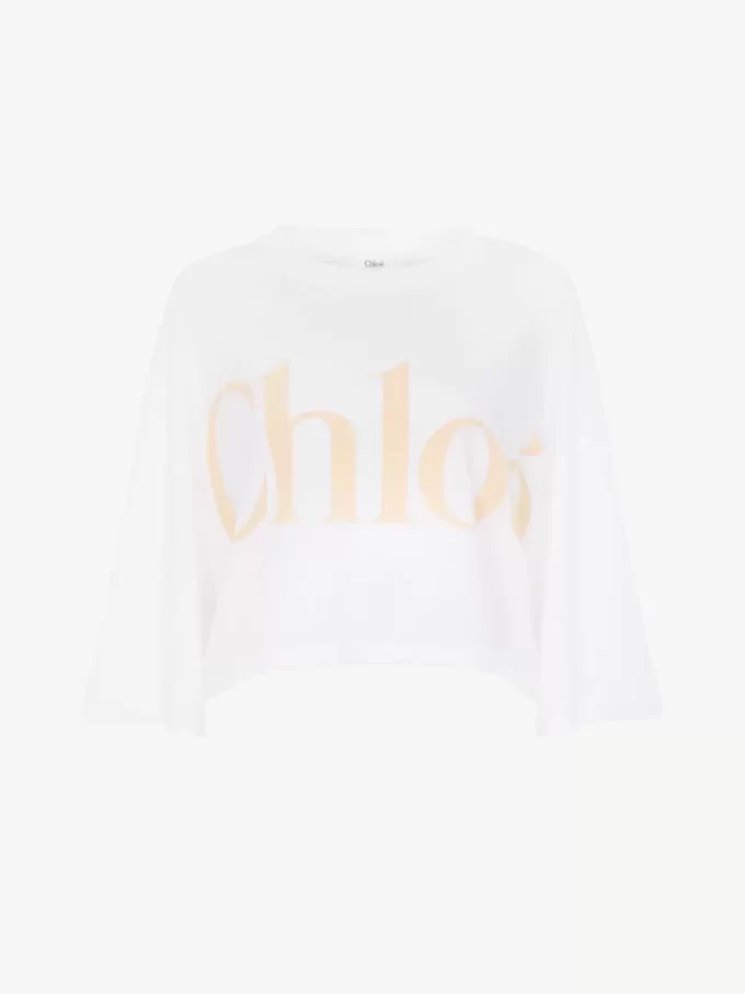 T-shirt oversize con logo corto in jersey di cotone T-shirt oversize con logo corto in jersey di cotone