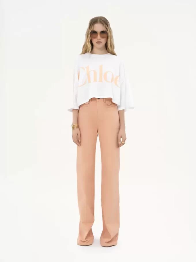 T-shirt oversize con logo corto in jersey di cotone T-shirt oversize con logo corto in jersey di cotone