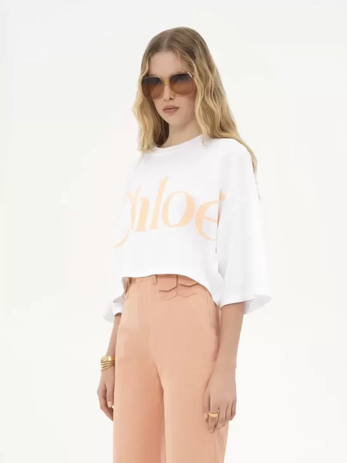 T-shirt oversize con logo corto in jersey di cotone T-shirt oversize con logo corto in jersey di cotone