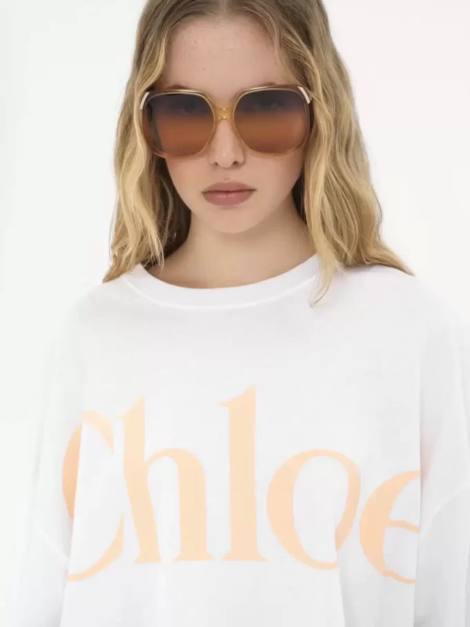 T-shirt oversize con logo corto in jersey di cotone T-shirt oversize con logo corto in jersey di cotone