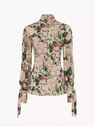 Top a collo alto con bottoni in jersey di lana